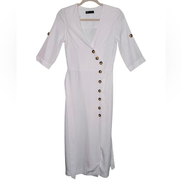 TRF Collection Zara White Long Dress With Buttons and Sash Size XS - Picture 2 of 9